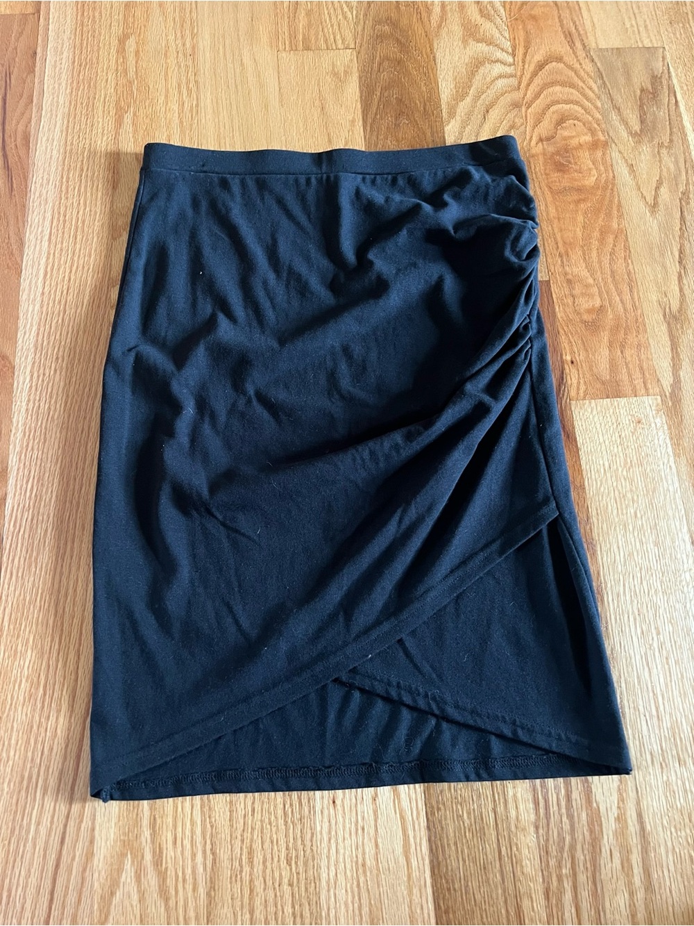 Leith Black Wrap-Front Ruched Pencil Skirt